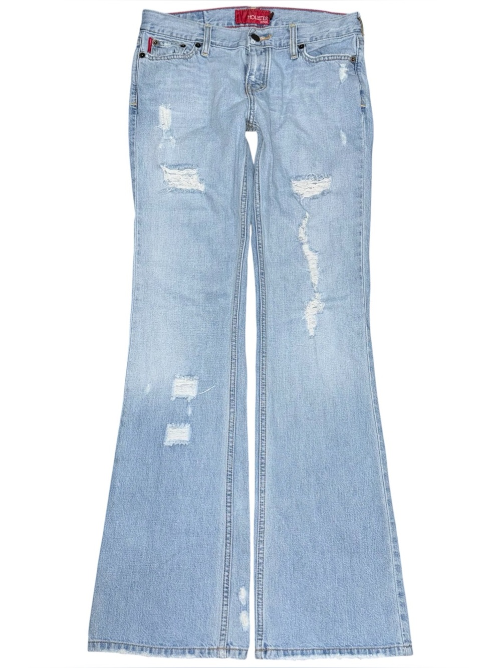 Vintage Y2K Hollister Jeans Juniors 5 LONG Light Wash Low Rise Distressed Flare